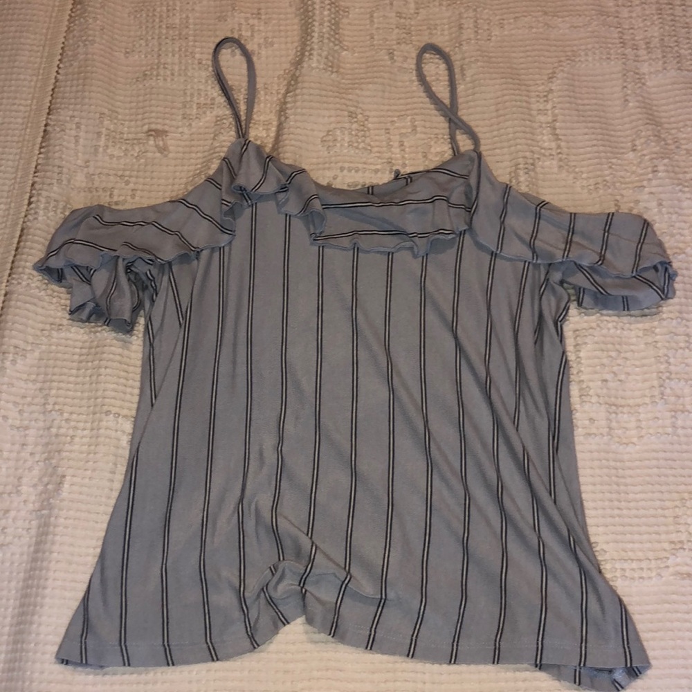 AEO light blue striped off the shoulder tank